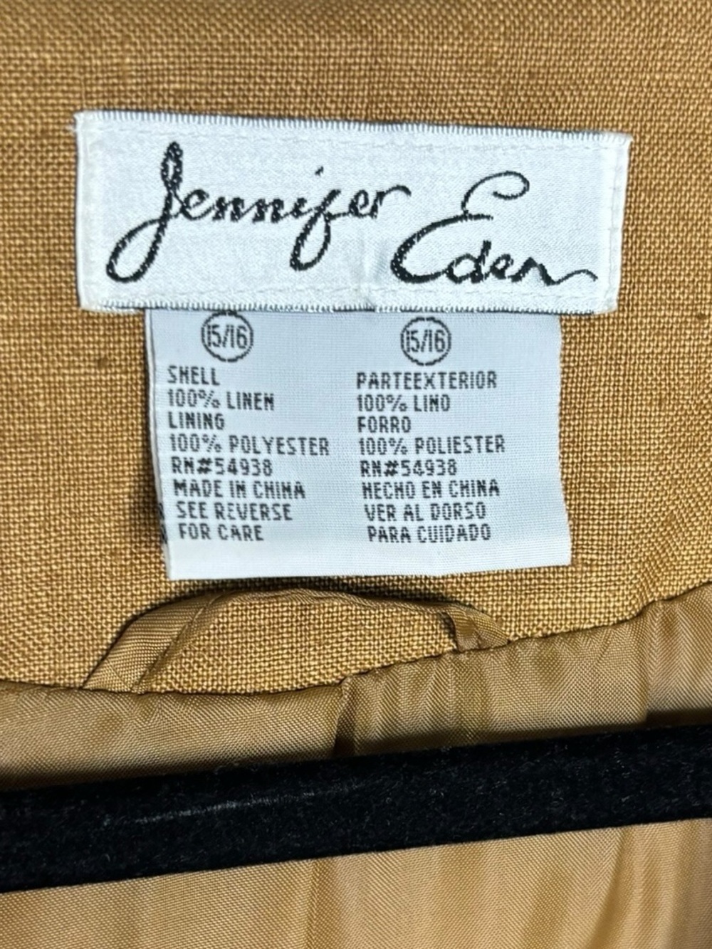 VTG Jennifer Eden Tan Brown Linen Vest Button-up Front Drawstring Waist 15/16 - Picture 2 of 10